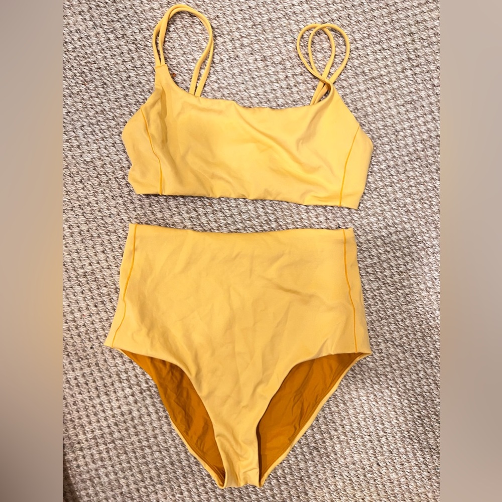 LEFT ON FRIDAY bikini set: M Sunday D+ top, L hi tide bottom mango yellow nwot
